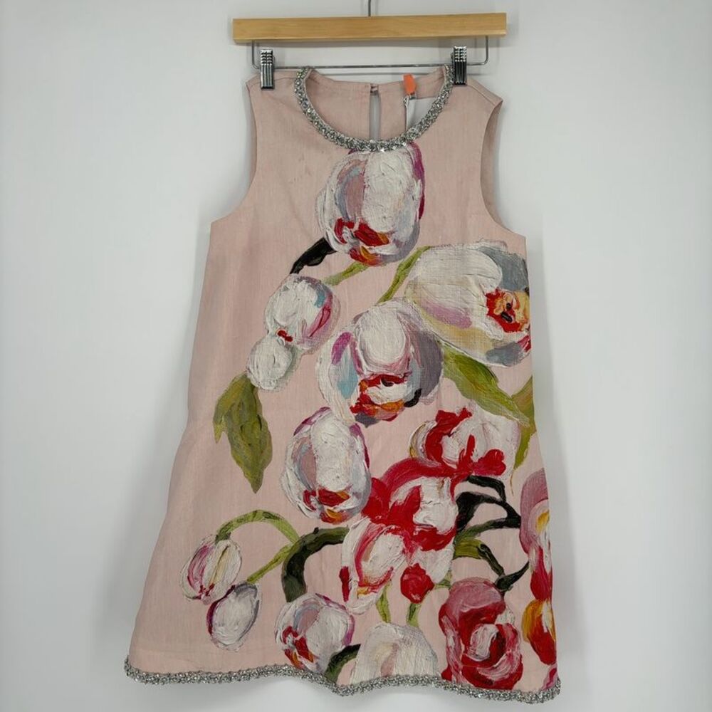 Acler Pink Floral Mini Dress with Embellished Neckline